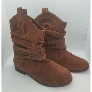 Twiggy London Women Size 6.5W Brown Suede Studded Riveted 9" Ankle Boots 964443